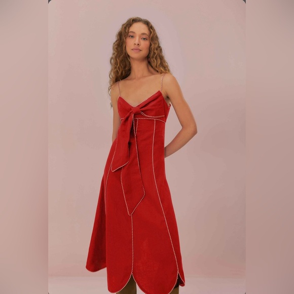 FARM Rio Dresses & Skirts - Farm Rio Red Front Bow Midi Dress